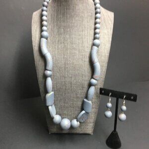 Chunky Statement Necklace Earrings 25 In Blue Grey Copper Splatter Retro 80s 90s